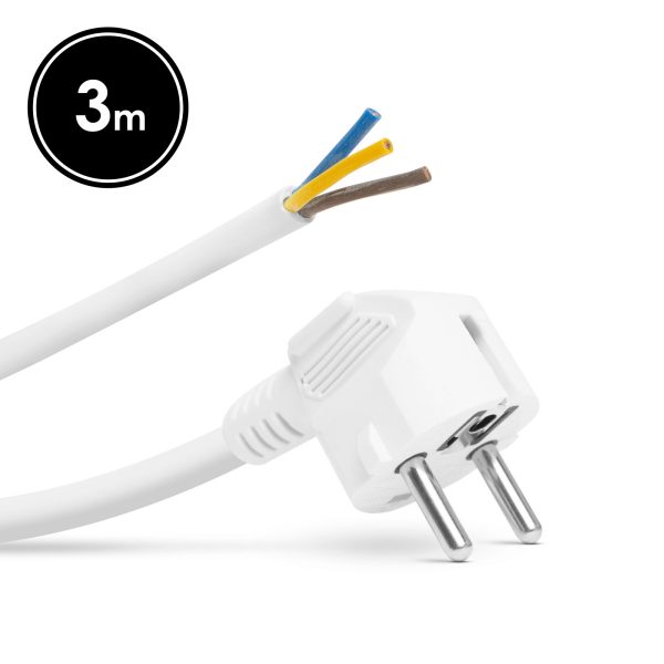 Hálózati szerelhető tápkábel dugóval - 3 m kábellel - 3 x 1,5 mm² - fehér    Delight 05941B