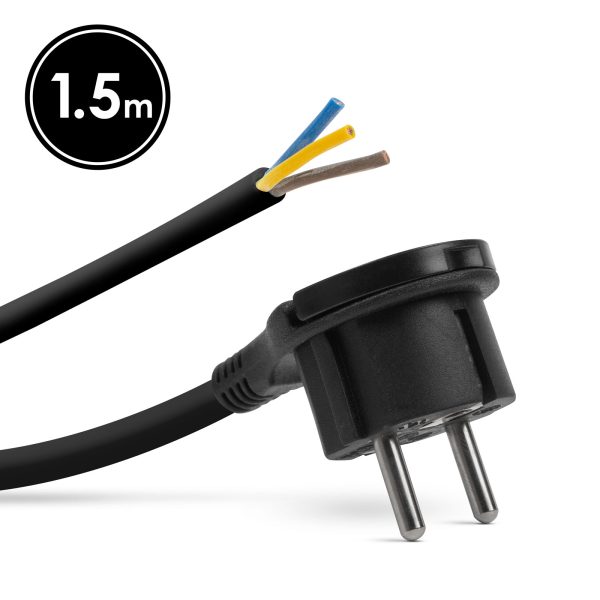 Hálózati szerelhető tápkábel dugóval  - műanyag füllel - 1,5 m kábellel - 3 x 1,5 mm2 - fekete    Delight 05942A