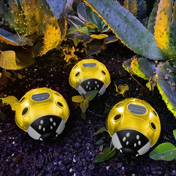 Szolár katicabogár - sárga - 14,5 x 12 x 6 cm - 6 melegfehér LED    Garden of Eden 11764C