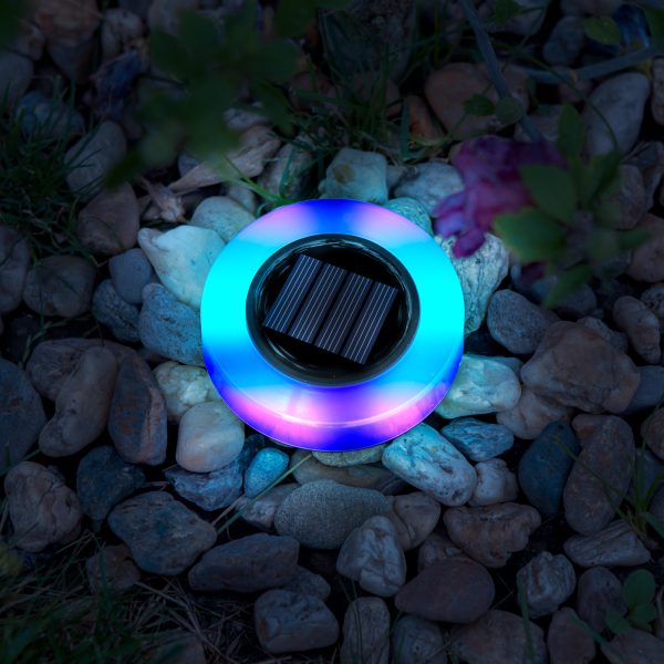 LED-es leszúrható szolár lámpa - kör alakú - RGB színes LED - 105 x 128 mm    Garden of Eden 11766A