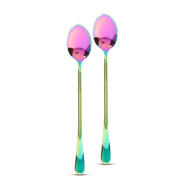 Rozsdamentes acél kávéskanál / latte macchiato kanál - szivárványos - 195 x 32 mm - 2 db / csomag    Family 57579