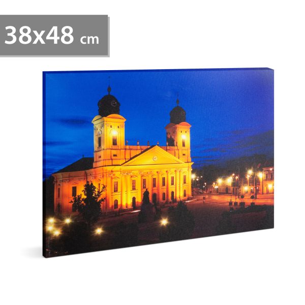 LED-es fali hangulatkép - "Nagytemplom Debrecen" -  3 x AA, 38 x 48 cm    Family 58018K