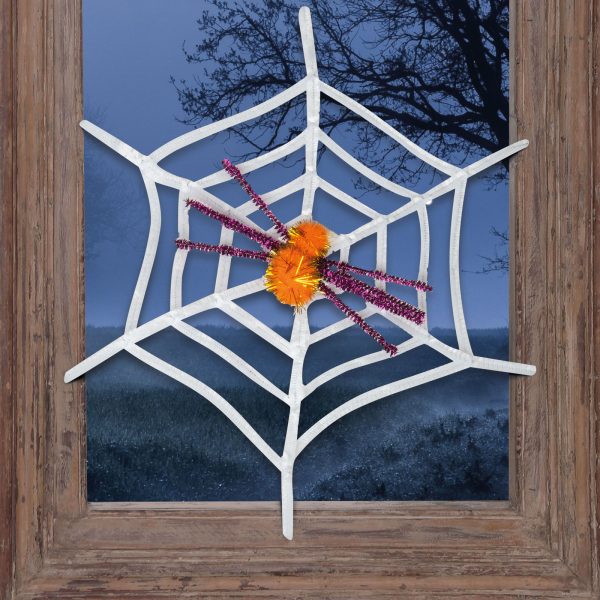 Pókháló pókkal - halloween-i dekoráció - fehér    Family 58101