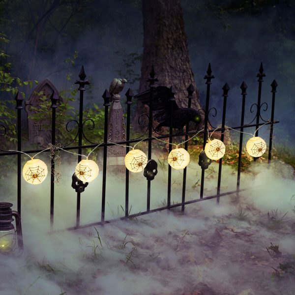 Halloween-i lampion fényfüzér - pókos, fehér - 7,5 x 165 cm - 2 x AA elemes    Family 58172