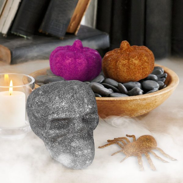Halloween-i dekoráció szett - pók, koponya, 2 db tök - glitteres    Family 58189