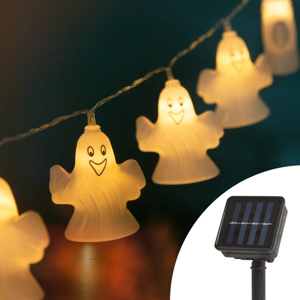 LED szolár fényfüzér - szellem - 10 LED - 1,1 méter - melegfehér    Family 58222B