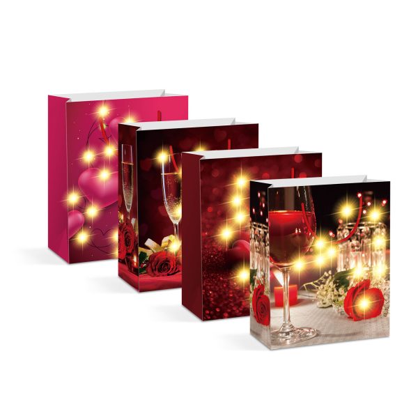 Ajándéktasak - 10 melegfehér LED, papír - 265 x 127 x 330 mm - 4 féle / csomag    Family 58322