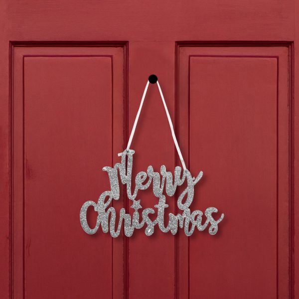 Karácsonyi dekoráció - "Merry Christmas" felirat - 20 x 12 cm - ezüst    Family 58541B