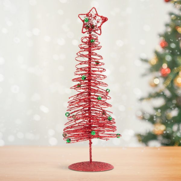 Karácsonyi, glitteres, fém karácsonyfa - 28 cm - piros    Family 58622A