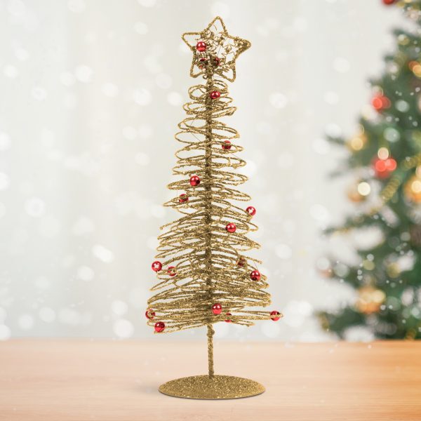 Karácsonyi, glitteres, fém karácsonyfa - 28 cm - arany    Family 58622B