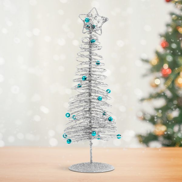 Karácsonyi, glitteres, fém karácsonyfa - 28 cm - ezüst    Family 58622C