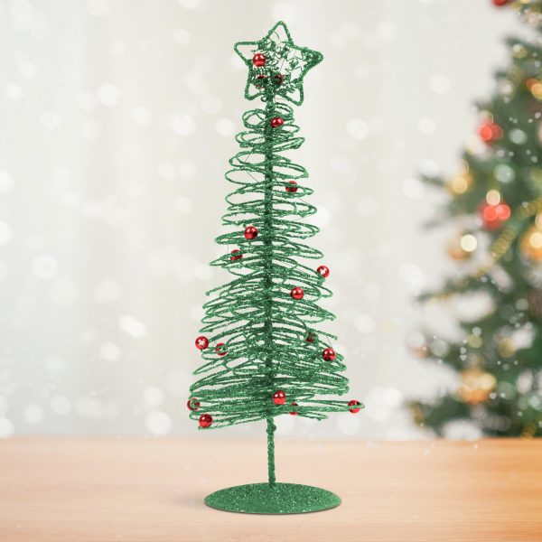 Karácsonyi, glitteres, fém karácsonyfa - 28 cm - zöld    Family 58622D