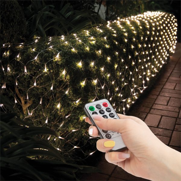 LED-es fényháló - 100 db melegfehér LED-del - 1,5 x 1,5 m - 230V - távirányítós    Family 58908A