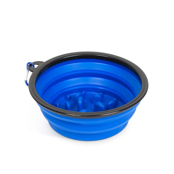 Összenyomható etetőtál - habzsolásgátlóval - kék - 1000 ml    Yummie 60008BL