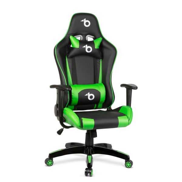 Gamer szék - derékpárnával, fejpárnával - zöld    BeMaDa BMD1106GR