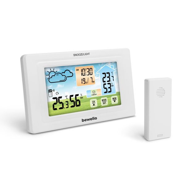 Digitális hőmérő és ébresztőóra - kültéri / beltéri - USB-s, elemes - fehér    Bewello BW2070