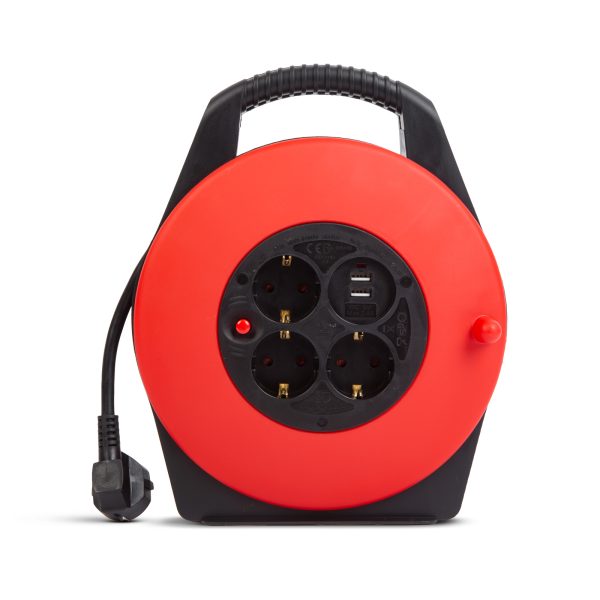 Kábeldob műanyag tartóval - 3 x 1,5 mm² - 2 x USB - 10 m    Delight 20239 - Image 2