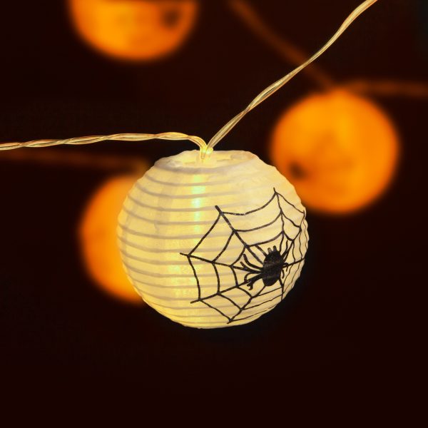 Halloween-i lampion fényfüzér - pókos, fehér - 7,5 x 165 cm - 2 x AA elemes    Family 58172 - Image 2