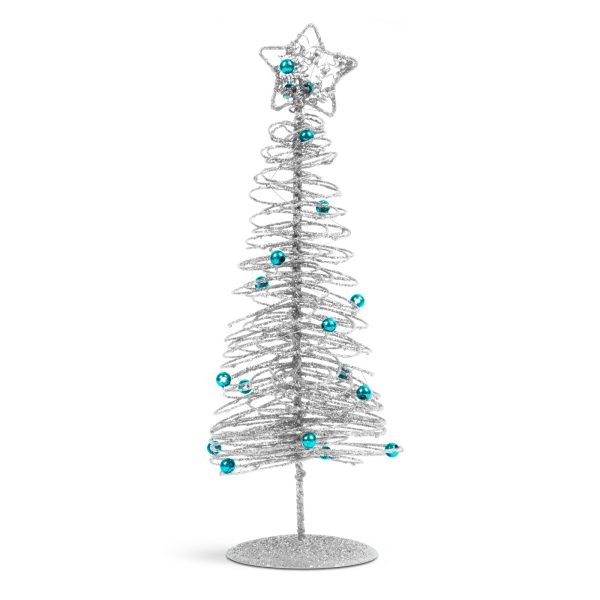 Karácsonyi, glitteres, fém karácsonyfa - 28 cm - ezüst    Family 58622C - Image 2