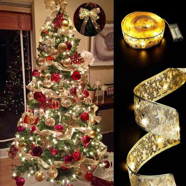 Karácsonyi LED-es szalag - arany - 2 m x 5 cm - 2 x AA    Family 58933B - Image 2