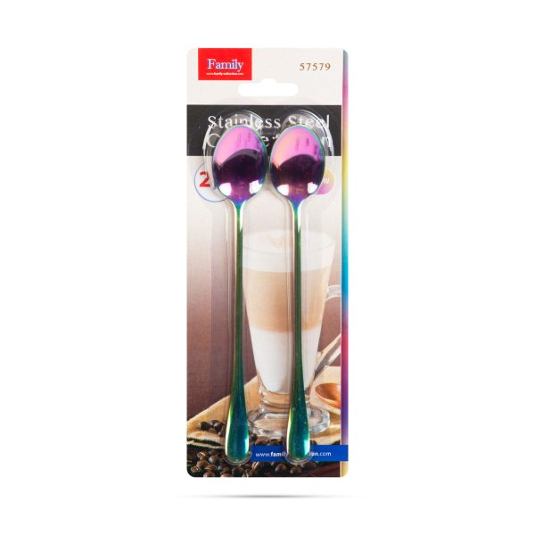 Rozsdamentes acél kávéskanál / latte macchiato kanál - szivárványos - 195 x 32 mm - 2 db / csomag    Family 57579 - Image 3