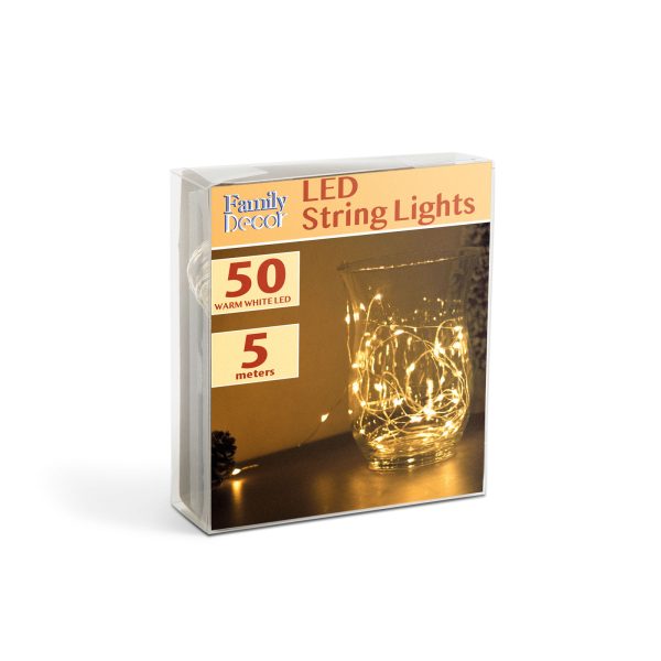 LED fényfüzér - 5 m - 50 LED - melegfehér - 3 x AA    Family 58041A - Image 3