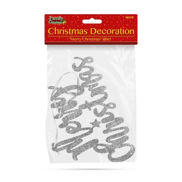 Karácsonyi dekoráció - "Merry Christmas" felirat - 20 x 12 cm - ezüst    Family 58541B - Image 4