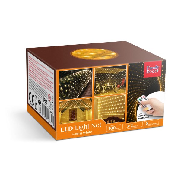 LED-es fényháló - 190 db melegfehér LED-del - 3 x 2 m - 230V - távirányítós    Family 58909A - Image 5