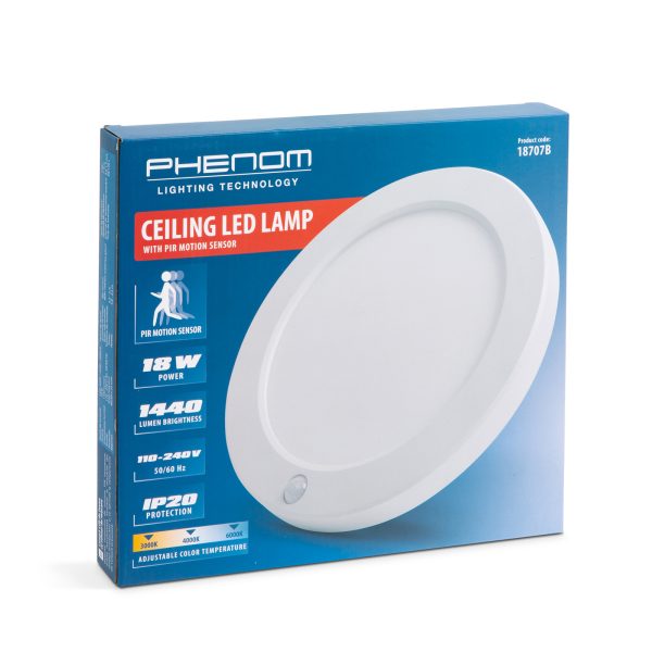 Mennyezeti LED Lámpa mozgásérzékelővel - 18W - 1440 lm - 110-240V - IP20    Phenom 18707B - Image 6