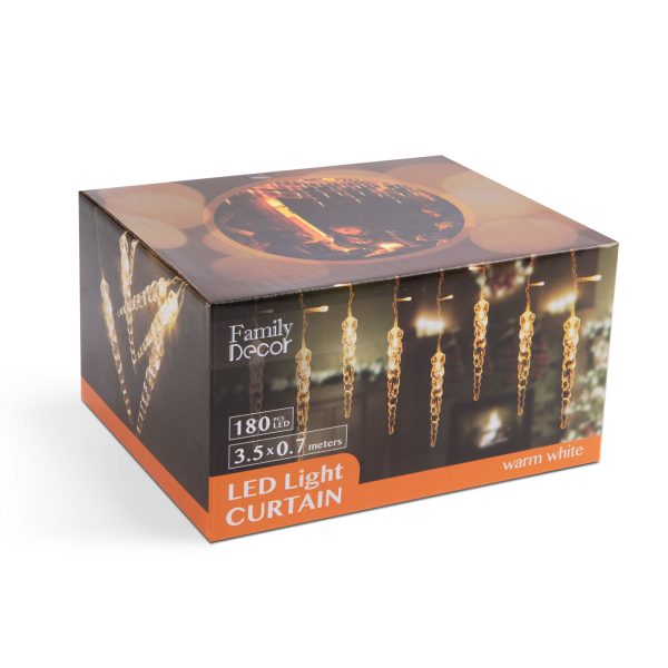 LED-es fényfüggöny - jégcsappal - 3,5 x 0,7 m - 180 melegfehér LED - IP44    Family 58915 - Image 6