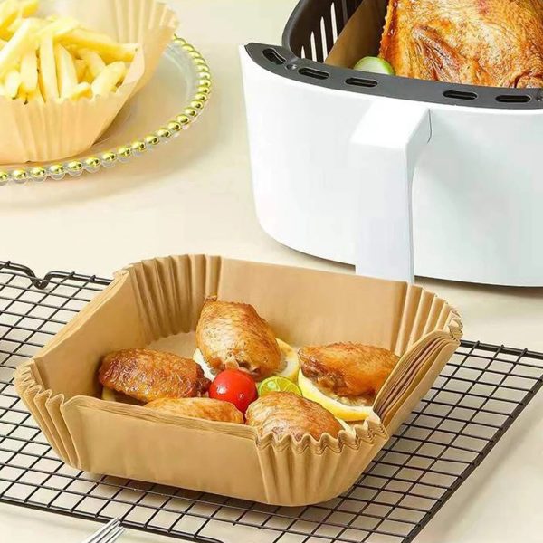 Air fryer sütőpapír - olaj nélküli sütőhöz - négyzet - 23 cm - 50 db / csomag    Bewello BW1020B - Image 6