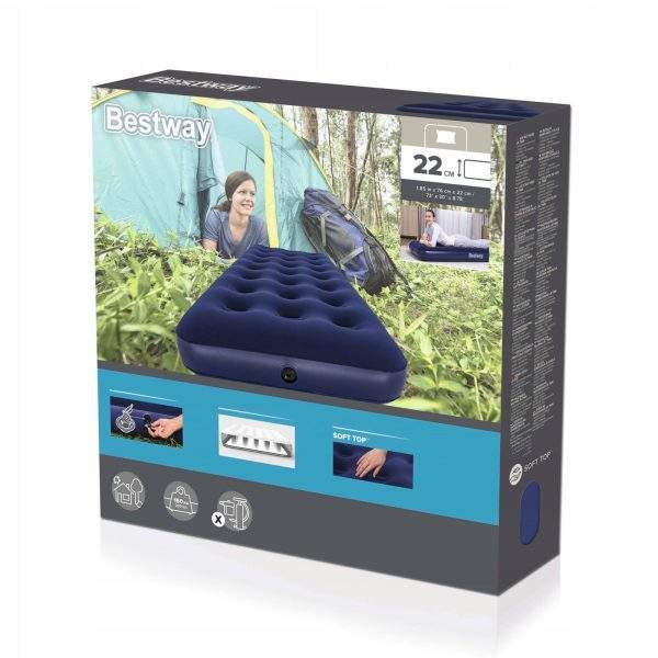 Felfújható matrac - egyszemélyes, velúr - kék - 185 x 76 x 22 cm    Bestway 56432 - Image 6