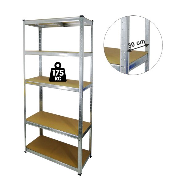 Fémpolc állvány - 5 szintes - fém - max 175 kg - 180 x 90 x 30 cm     10844