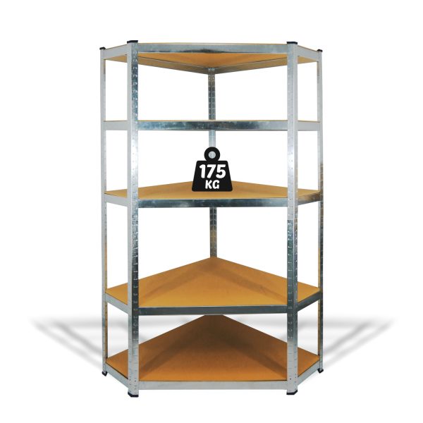 Fémpolc állvány - sarok - 5 szintes - fém - max. 175 kg - 180 x 90 x 30 cm     10846