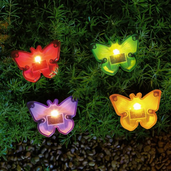 Leszúrható LED szolár - pillangók - színes - fekete - műanyag - 9 x 9 x 8,5 cm    Garden of Eden 11732B