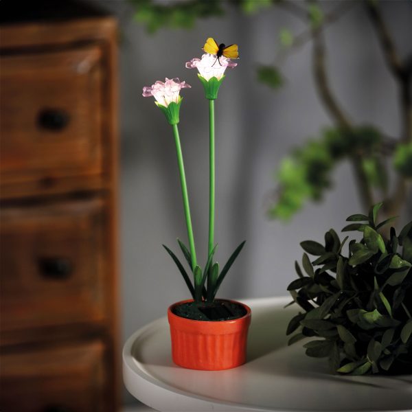 Szolár színes virág - 8 x 8 x 32 cm - 10 melegfehér LED - lila    Garden of Eden 11735A