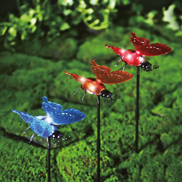 Szolár lámpa - leszúrható / függeszthető - pillangó - többféle - 12 x 6 x 21,5 cm - 4 LED    Garden of Eden 11772