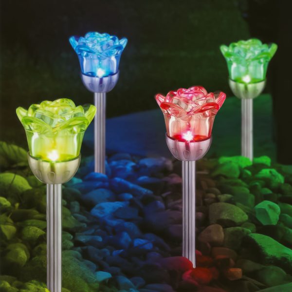 Szolár lámpa - leszúrható - rózsa - 1 RGB LED - 8 x 36,5 cm    Garden of Eden 11774