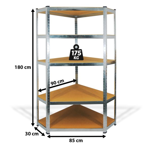 Fémpolc állvány - sarok - 5 szintes - fém - max. 175 kg - 180 x 90 x 30 cm     10846 - Image 2