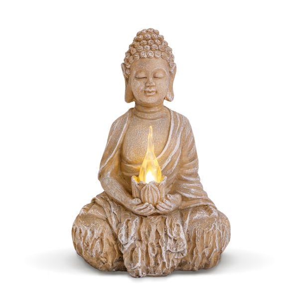 Szolár Buddha gyertyával - 1 melegfehér LED - 12,5 x 8,5 x 19 cm    Garden of Eden 11269 - Image 2