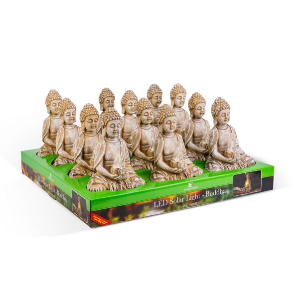 Szolár Buddha gyertyával - 1 melegfehér LED - 12,5 x 8,5 x 19 cm    Garden of Eden 11269 - Image 3