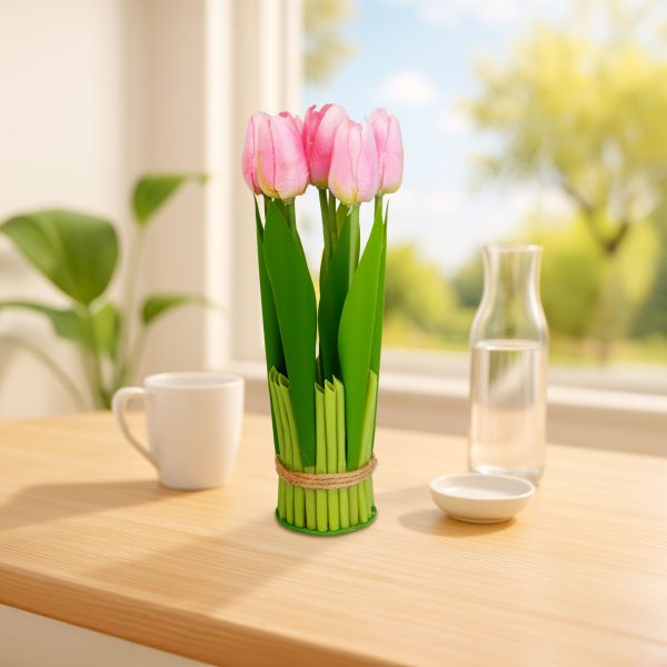 Műnövény dekoráció - tulipán - rózsaszín - 26 x 6,5 cm     11897C