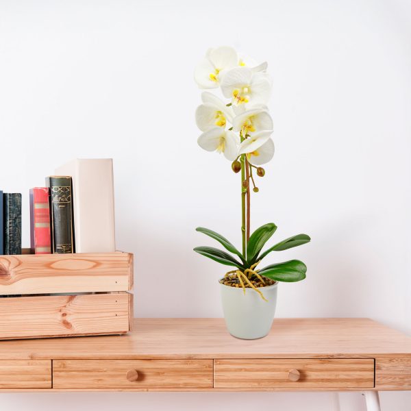 Műnövény dekoráció - orchidea - fehér - 48 cm     11901B