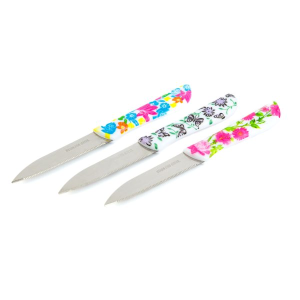 Konyhai kés készlet - 16 cm - virág mintás - 3 db / csomag    Family 56317