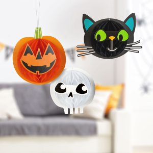 Halloween-i dekoráció - lampion szett - tök, macska, koponya - papír - 20 cm - 3 db / csomag 56584
