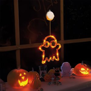 Halloween-i világító dekoráció - szellem - tapadókorongos - 12 LED - 20 x 18,5 cm - 3 x AAA 56588A