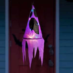 Halloween-i világító dekoráció - szellem - lila - 10 színes LED - akasztható - 2 x 2032 - 75x20 cm 56598A