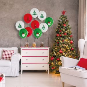 Lufi szett - piros, fehér, zöld, karácsonyi motívumokkal - 10 db / csomag 58754B