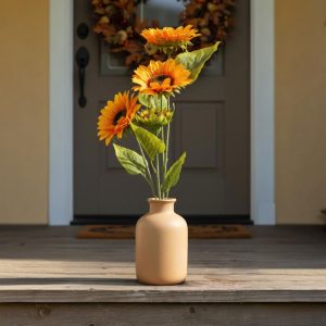 Őszi dekoráció - napraforgó - citromsárga - 3 fejjel - 90 cm 59003