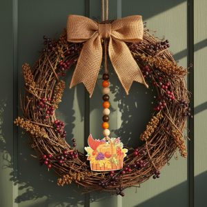 Őszi dekoráció - bőség kosár - akasztható - fa - 29 x 9 cm 59024A